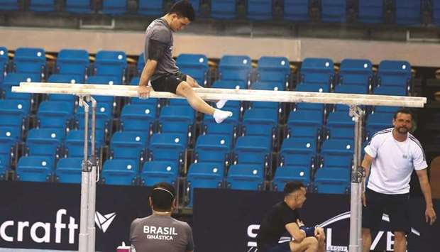 A Brazilian gymnast trains at the Aspire Dome yesterday. PICTURE: Jayan Orma