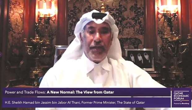 HE Sheikh Hamad bin Jassim bin Jabor al-Thani, Qataru2019s Former Prime Minister, speaking the Qatar Economic Forum on Tuesday.