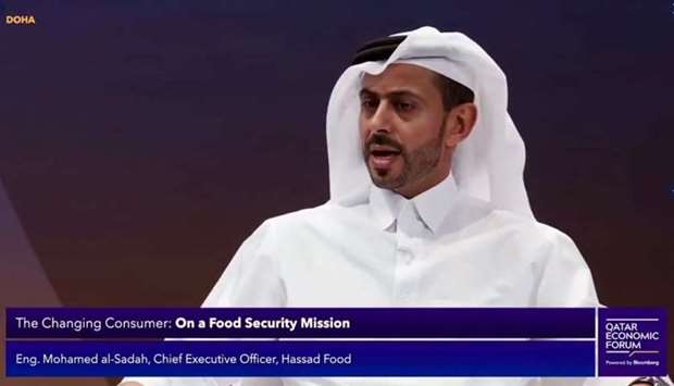 Hassad Food chief executive Mohamed Badr Hashem al-Sadah addressing one of the sessions at the third edition of Qatar Economic Forum, powered by Bloomberg, Wednesday