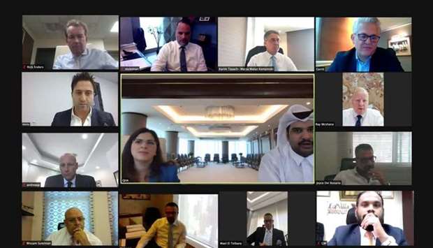 Participants at the Qatari Hotels Association's online meeting with managers of Qatari hotels.