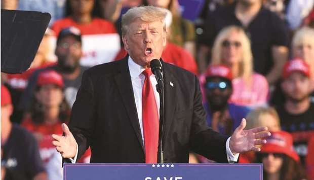 Former US president Trump during his first post-presidency campaign rally at the Lorain County Fairgrounds in Wellington, Ohio. (Reuters)