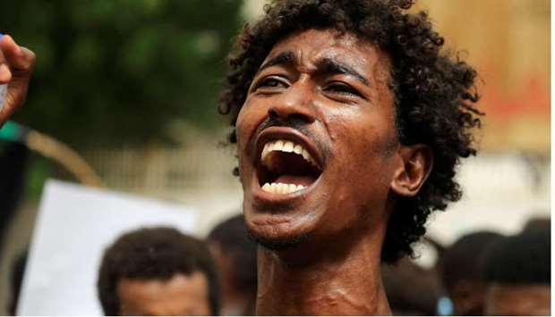 A Sudanese protester shouts slogans in the capital Khartoum.