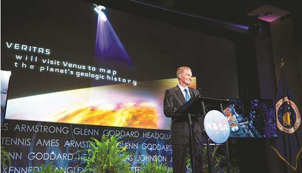 Nasa Administrator Bill Nelson is seen during a u2018State of Nasau2019 address, as he announces the new DAVINCI+ and VERITAS space missions to study Venus, at the Nasa headquarters in Washington.