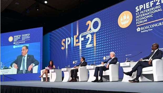 HE Ali bin Ahmed Al Kuwari, Minister of Commerce & Industry and Acting Minister of Finance, participates in the opening ceremony of the 24th edition of the St. Petersburg International Economic Forum