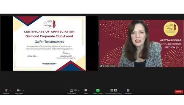 The award was announced by Toastmasters International Director Aletta Rochat at recently held District 116 Toastmasters Annual Conference (DTAC) u2018Virtu Vocal 2021u2019.