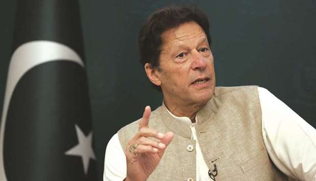Prime Minister Khan speaking during an interview in Islamabad.