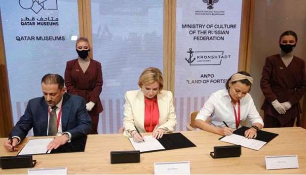 The trilateral MoU was signed by Ahmad Musa al-Namla, Olga Lyubimova, and Ksenia Shoigu during a signing ceremony held at Qataru2019s SPIEF 2021 booth.