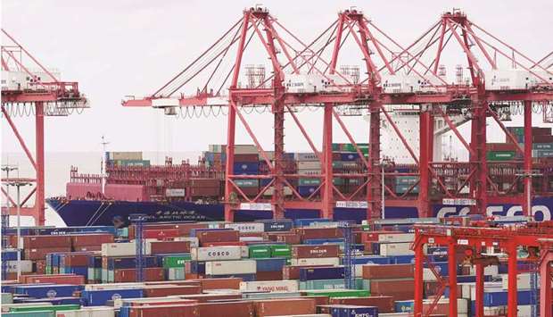 Containers are seen at the Yangshan Deep Water Port in Shanghai. Chinau2019s imports grew at their fastest pace in 10 years in May, fuelled by surging demand for raw materials, although export growth slowed more than expected amid disruptions caused by Covid-19 cases at the countryu2019s major southern ports.