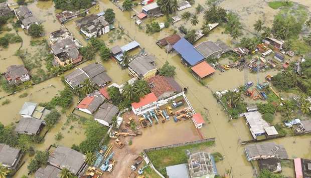 An aerial view of a flooded area in the suburbs of Colombo, Sri Lanka.