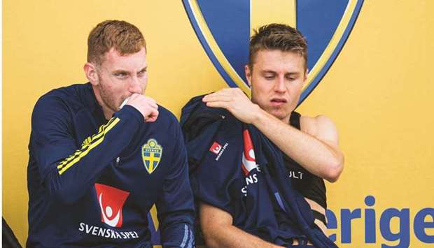 Swedenu2019s Dejan Kulusevski (left) and Mattias Svanberg tested positive for virus yesterday. (AFP)
