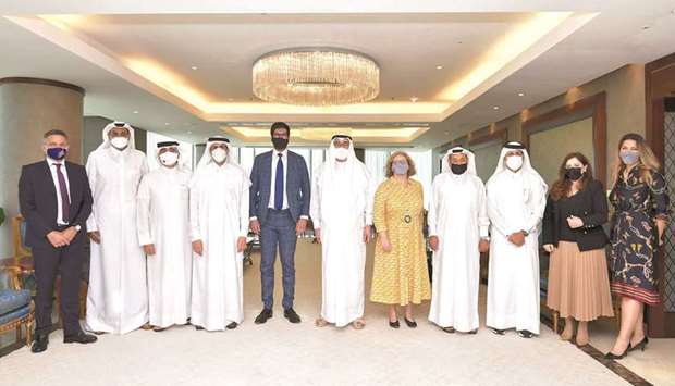 Hussain Alfardan, Sheikh Dr Khalid, and QBA board members with Ranil Jayawardena, UK Minister of State for International Trade and Parliamentary Undersecretary and his accompanying delegation.
