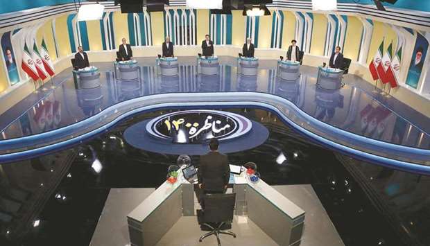 General view of the election debate at a television studio, in Tehran, yesterday.