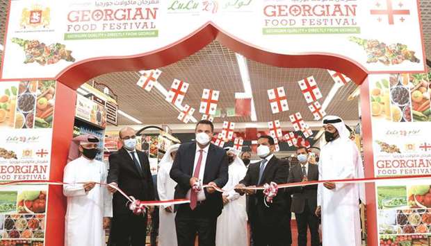 Georgian ambassador Nikoloz Revazishvili and LuLu Group director Dr Mohamed Althaf led the ribbon cutting ceremony to inaugurate the Georgian Food Festival at LuLu, Al Messila on Wednesday. PICTURES: Thajudheen