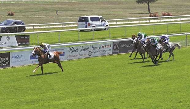 Jerome Cabre (left) rides Mounjared Al Cham to victory in the Prix BA Toustem in La Teste De Buch, France, on Wednesday. (Robert Polin)