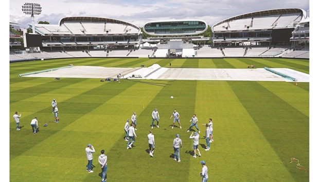 England players train at the Lordu2019s Cricket Ground in London yesterday.