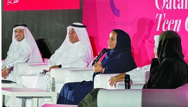 HE Sheikha Al Mayassa bint Hamad bin Khalifa al-Thani and others at the Qatar Creates u2013 Teen Council Expo.