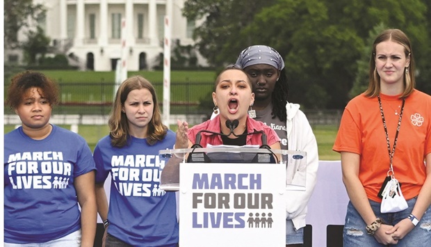 Parkland, Florida, school shooting survivor and activist X Gonzalez speaks to gun control advocates during the u201cMarch for Our Livesu201d rally on across from the White House in Washington, DC yesterday. (AFP)