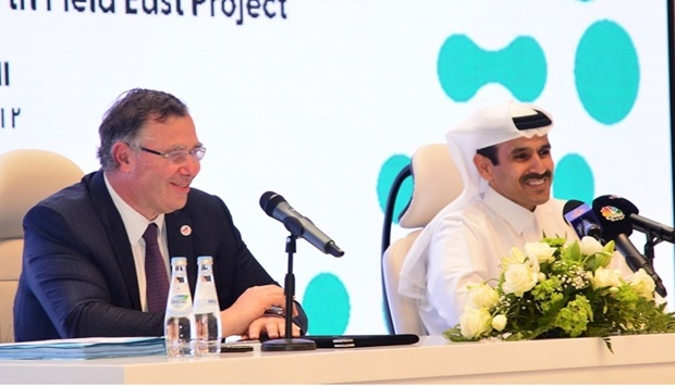 HE the Minister of State for Energy Affairs Saad Sherida al-Kaabi with Chairman of the Board and Chief Executive Officer of TotalEnergies Patrick Pouyannu00e9 addressing a press conference. PICTURE: Shaji Kayamkulam