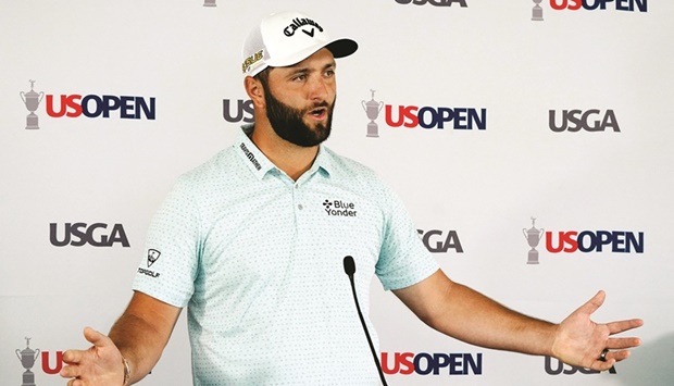 Jon Rahm addresses the media during a press conference for the US Open at The Country Club in Brookline, Massachusetts, yesterday. (USA TODAY Sports)