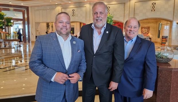 (From left) US mayors Bryan Barnett (Rochester Hills, MI) Jim Ross (Arlington, TX), and Mike Duggan (Detroit, MI) in Doha. PICTURE: Joey Aguilar