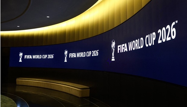 A general view of a hallway showing the FIFA World Cup 2026 logo leading to the FIFA World Cup Announcement room. Jessica Alcheh-USA TODAY Sports