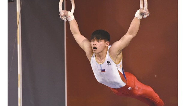 Philippinesu2019 Carlos Yulo performs at the Asian Artistic Gymnastics Championships at Aspire Dome.