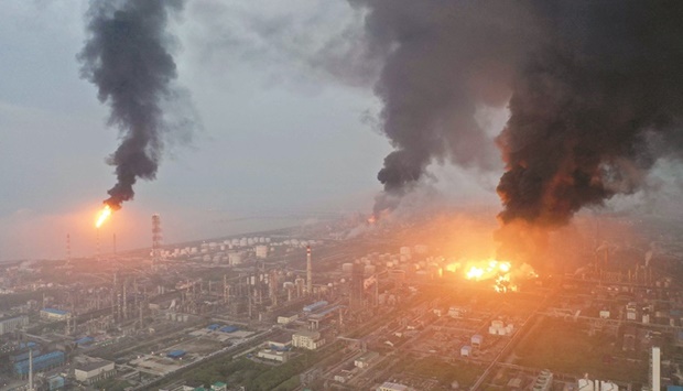 A large fire at a Sinopec Shanghai Petrochemical plant in outlying Jinshan district of Shanghai.