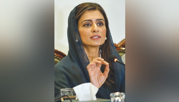 Minister of State for Foreign Affairs Hina Khar gestures during a media briefing in Islamabad yesterday. (AFP)
