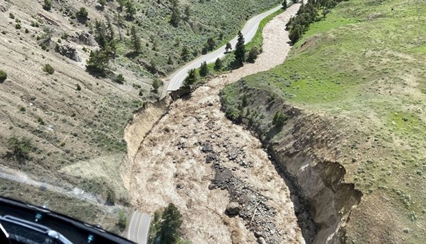 Damaged infrastructure due to flooding and rockslides is seen in northern portion of Yellowstone National Park, U.S. in this handout picture obtained by Reuters on June 15, 2022. 
