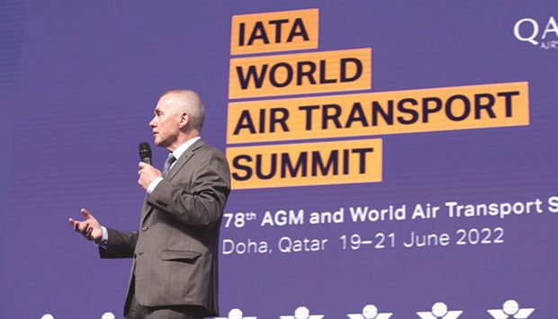 IATAu2019s Director General Willie Walsh addressing the air transport summit in Doha.