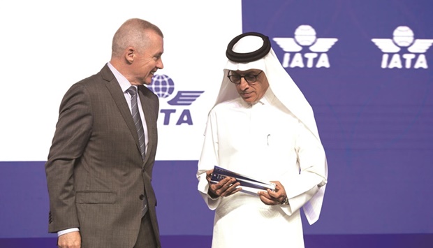Qatar Airways Group Chief Executive HE Akbar al-Baker and IATA Director General Willie Walsh at the 78th IATA AGM in Doha on Monday.