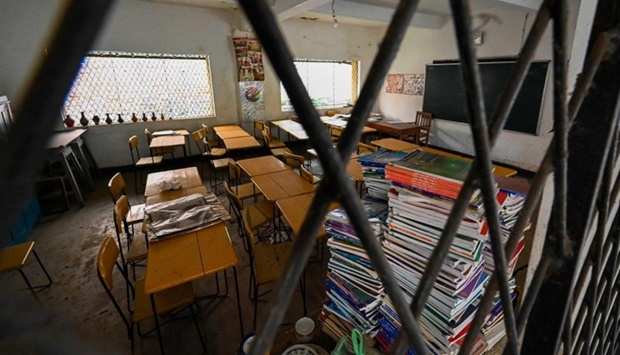 A closed classroom is seen at a government school in Colombo on June 20, 2022, after Sri Lanka closed schools and halted all non-essential government services during a two-week shutdown to conserve fast-depleting fuel reserves as the International Monetary Fund opened talks with Colombo on a possible bailout. AFP