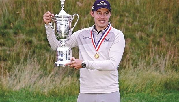 Matthew Fitzpatrick poses with the US Open trophy after the final round in Brookline, Massachusetts. (USA TODAY Sports)