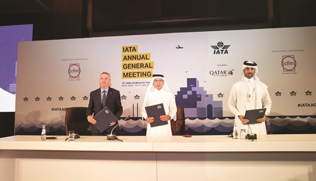 IATA Director General Willie Walsh and Qatar Airways Group Chief Executive HE Akbar al-Baker at the 78th IATA Annual General Meeting in Doha.