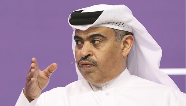 HE the Finance Minister Ali bin Ahmed al-Kuwari speaks during a panel session at the Qatar Economic Forum in Doha on Tuesday.