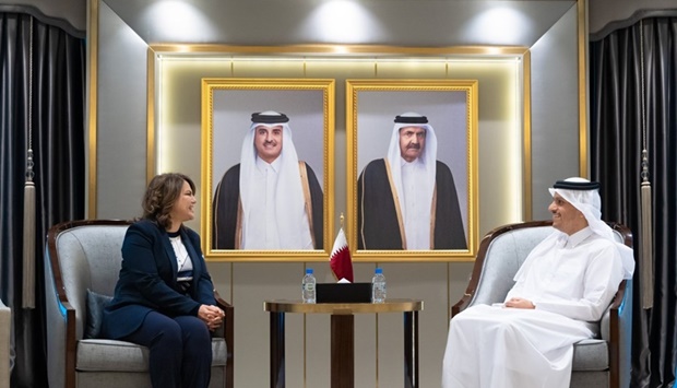 HE the Deputy Prime Minister and Minister of Foreign Affairs Sheikh Mohammed bin Abdulrahman Al-Thani meets with the Minister of Foreign Affairs of the State of Libya Najla El Mangoush