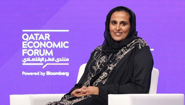 Qatar Museums chairperson HE Sheikha Al Mayassa bint Hamad bin Khalifa al-Thani speaking at the Qatar Economic Forum, Powered by Bloomberg.