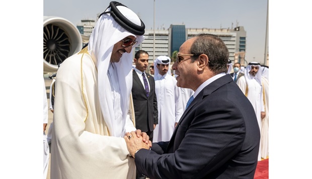His Highness the Amir and the accompanying delegation were seen off upon departure at Cairo International Airport by President Abdel Fattah Al-Sisi