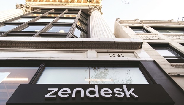 Signage is displayed at Zendesk headquarters in San Francisco. A group of direct lenders led by Blackstone is providing about $5bn of debt to help fund the leveraged buyout of software maker Zendesk.