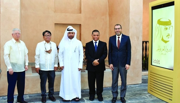 (From left) Alan L Timbayan, Frederick Epistola, HE Prof Khalid bin Ibrahim al-Sulaiti, Ridwan Hassan and Jairo Lopez Bolanos at the unveiling of 'Kulintang' and the 'Philippines Corner' at Katara - the Cultural Village Sunday. PICTURES: Thajudheen