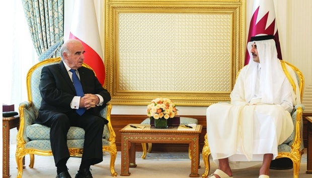 His Highness the Amir Sheikh Tamim bin Hamad al-Thani and Maltese President Dr George Vella holding talks at the Amiri Diwan Monday