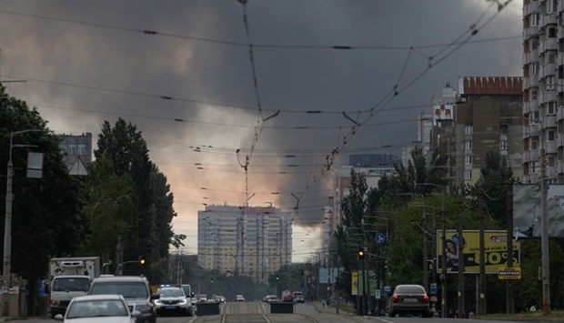 Smoke rises after missile strikes, as Russia's attack on Ukraine continues, in Kyiv, Ukraine. REUTERS/Valentyn Ogirenko