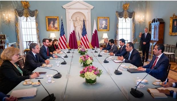 HE the Deputy Prime Minister and Minister of Foreign Affairs Sheikh Mohammed bin Abdulrahman Al-Thani holds discussions with the US Secretary of State Antony Blinken
