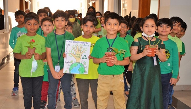 The students and faculty members wore green coloured clothes. Students of various grades brought plants to donate to the school.