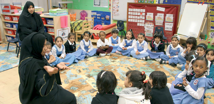 Children are introduced to concepts of human trafficking  at a school.