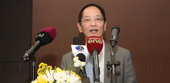 Wong Kwok Pun addressing a press conference yesterday.