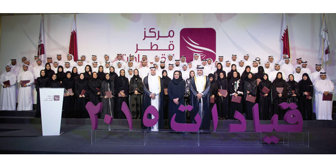  HE Sheikha Al Mayassa bint Hamad al-Thani, HE Sheikh Dr Abdulla bin Ali al-Thani and other officials with the QLC graduates.