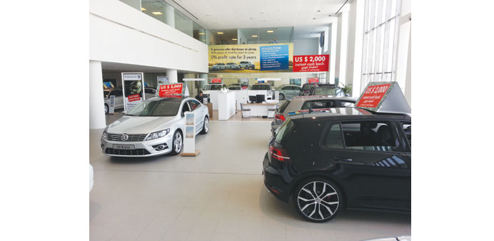 Volkswagen vehicles at the showroom.