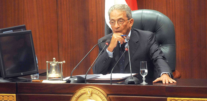 Amr Moussa presides over the first meeting of the committee revising Egyptu2019s constitution in Cairo yesterday. 