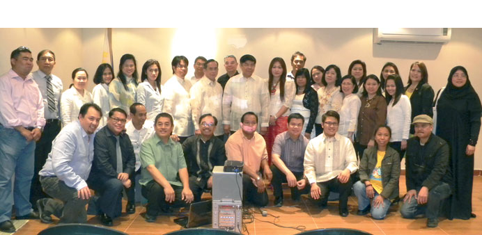Ambassador Crescente Relacion, embassy officials and leaders of various Filipino organisations in Qatar at the celebration. PICTURE: Joey Aguilar